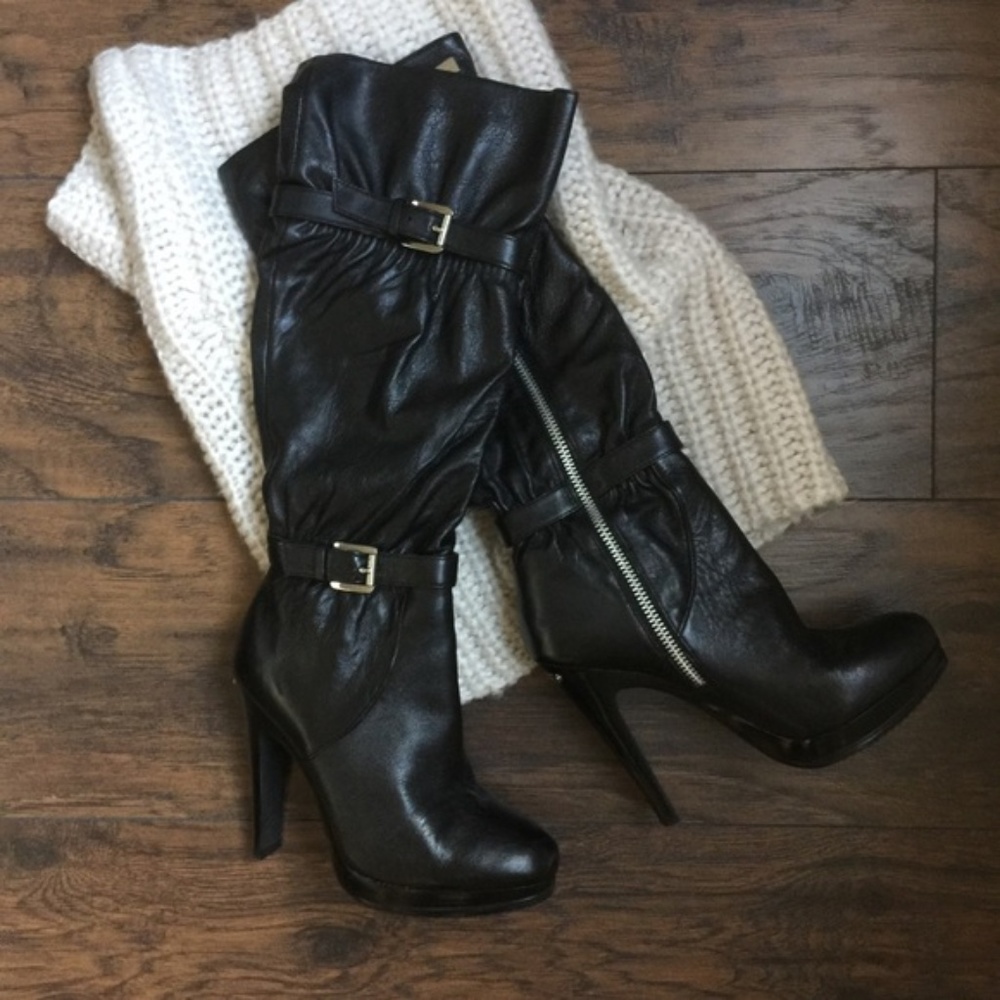 Michael Kors black leather heeled boots